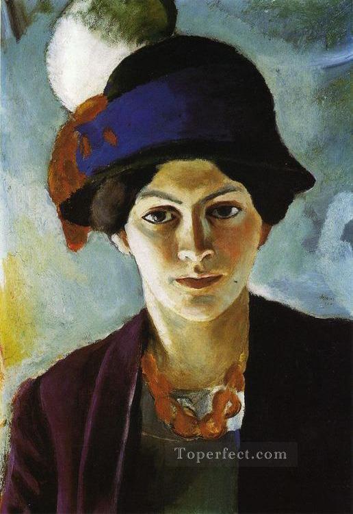 Portrait of the Artists wife Elisabeth with a Hat Fraudes Kunstlersmi August Macke Oil Paintings